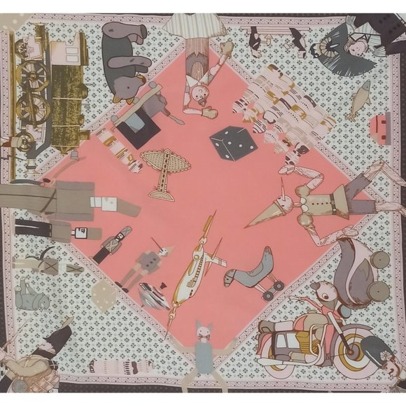 DAVINCI Black & Pink With Art Print Silk Scarf 35"/ 32” EX COND - Picture 4 of 12